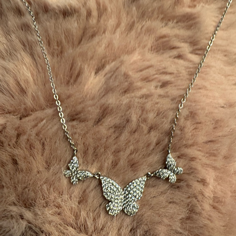 Elegant Sterling Silver Butterfly Necklace 16 inch